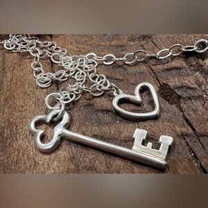 Artisan Sterling Link Charm Necklace Key Heart Pendant Charms 16”